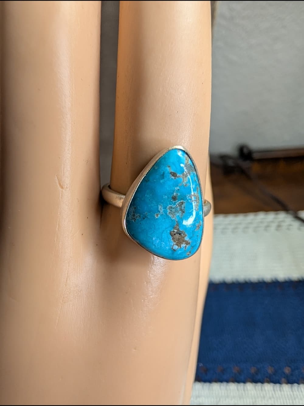 Sterling Silver Blue Turquoise Statement Ring Southwestern Boho Size 6.75 - Thumbnail 4