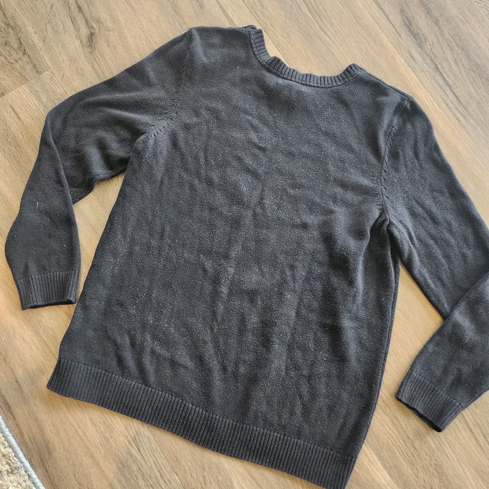 Charter Club Black Sweater with White Deer Wearing Pearls Motif Button Accents - Thumbnail 5