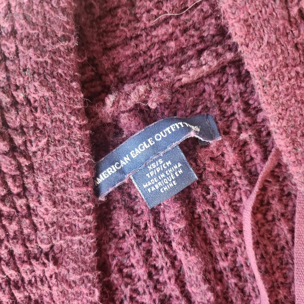 American Eagle Outfitters Maroon Knit Cardigan Batwing - Thumbnail 2