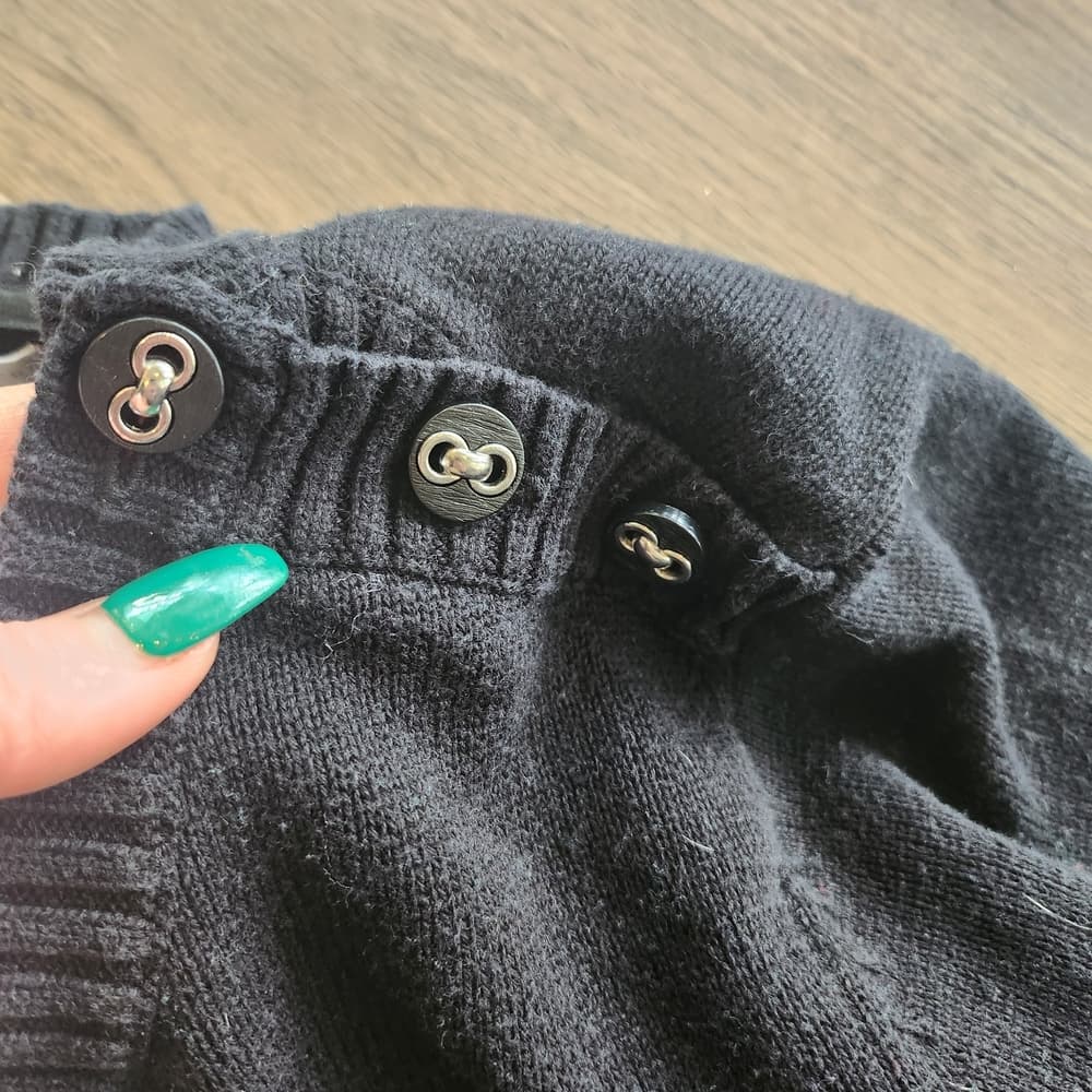 Charter Club Black Sweater with White Deer Wearing Pearls Motif Button Accents - Thumbnail 4