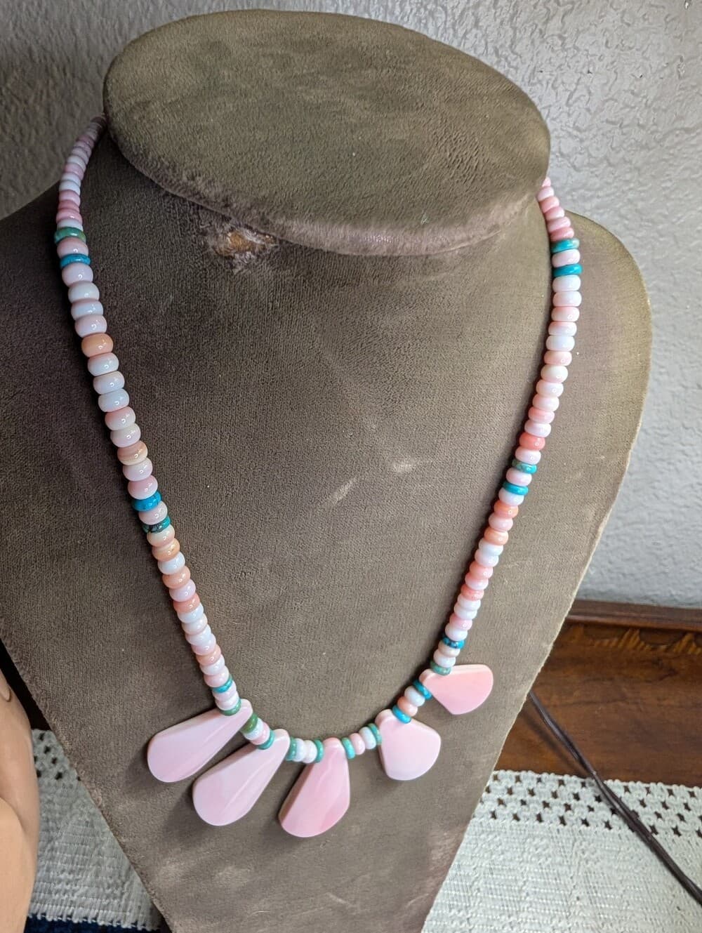 Pink Queen Conch Shell And Turquoise Beaded Teardrop Southwestern Style