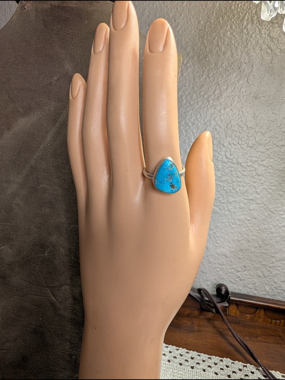 Sterling Silver Blue Turquoise Statement Ring Southwestern Boho Size 6.75 - Thumbnail 10