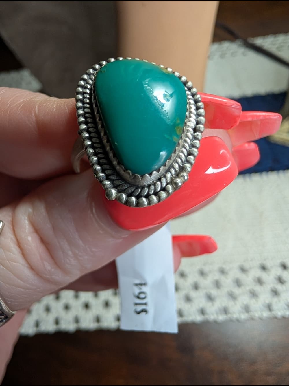 Chunky Kingman Turquoise Sterling Silver Statement Ring Size 8.5 Southwestern - Thumbnail 7