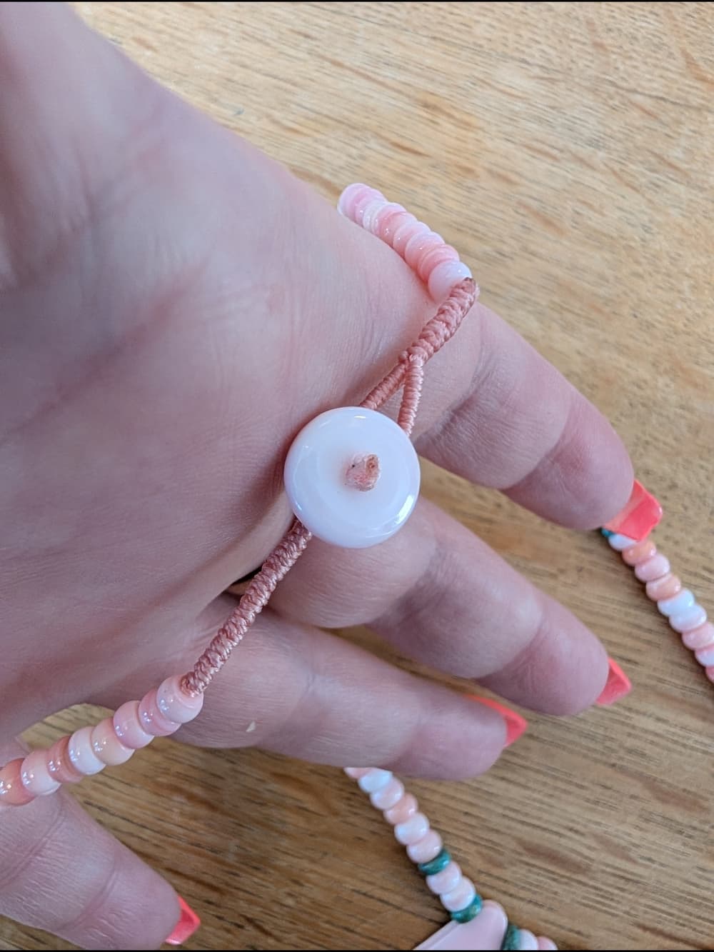 Pink Queen Conch Shell And Turquoise Beaded Teardrop Southwestern Style - Thumbnail 6