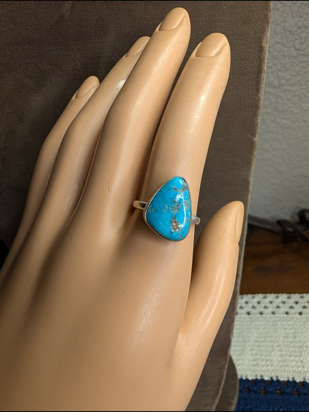 Sterling Silver Blue Turquoise Statement Ring Southwestern Boho Size 6.75