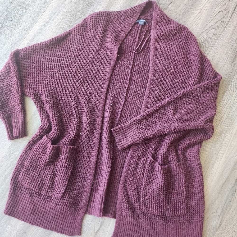 American Eagle Outfitters Maroon Knit Cardigan Batwing - Thumbnail 10