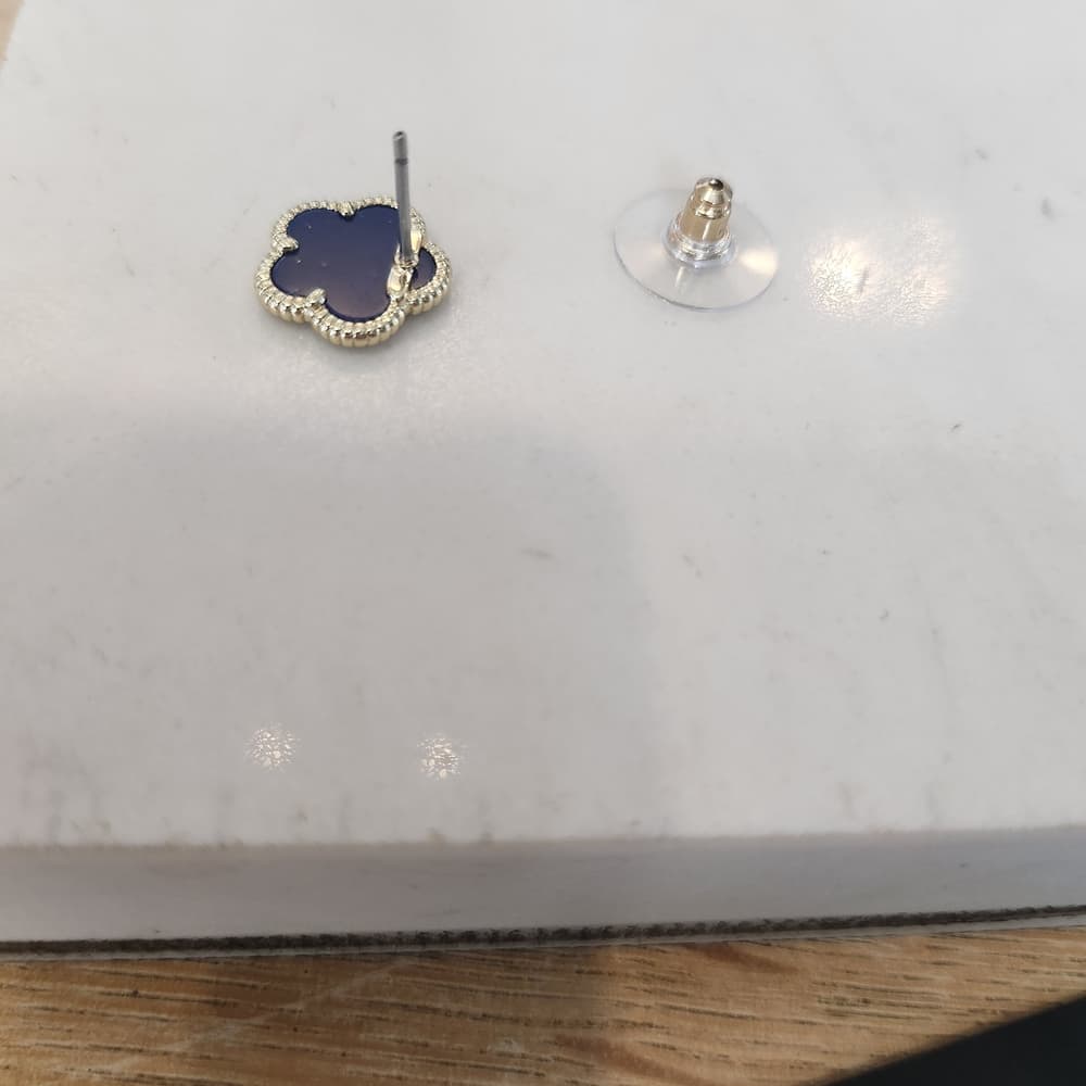 Jankuo Dark Blue Saphire and Gold Flower Stud Earrings - Thumbnail 6