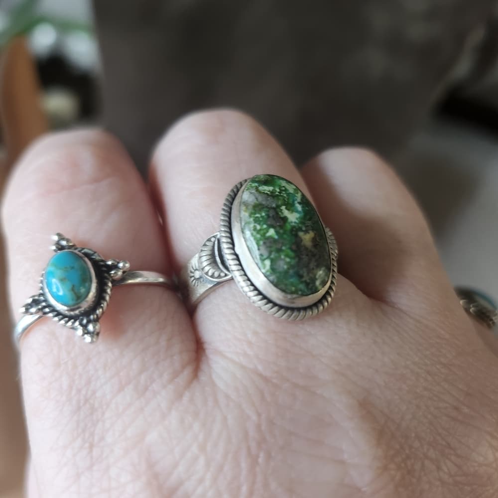 Sonoran Gold Turquoise Sterling Silver Ring | Southwestern Celestial Style - Thumbnail 5
