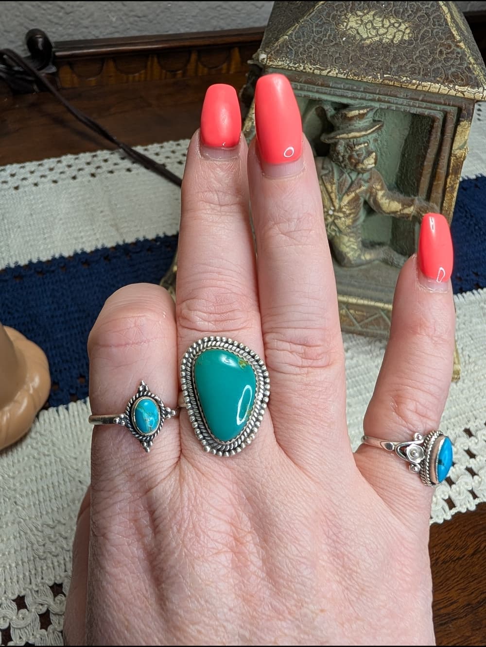 Chunky Kingman Turquoise Sterling Silver Statement Ring Size 8.5 Southwestern - Thumbnail 10