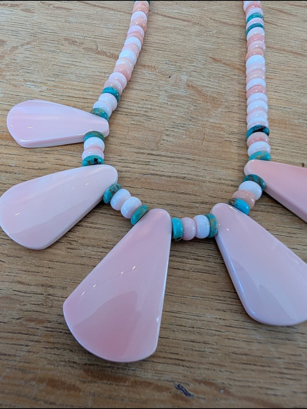 Pink Queen Conch Shell And Turquoise Beaded Teardrop Southwestern Style - Thumbnail 10