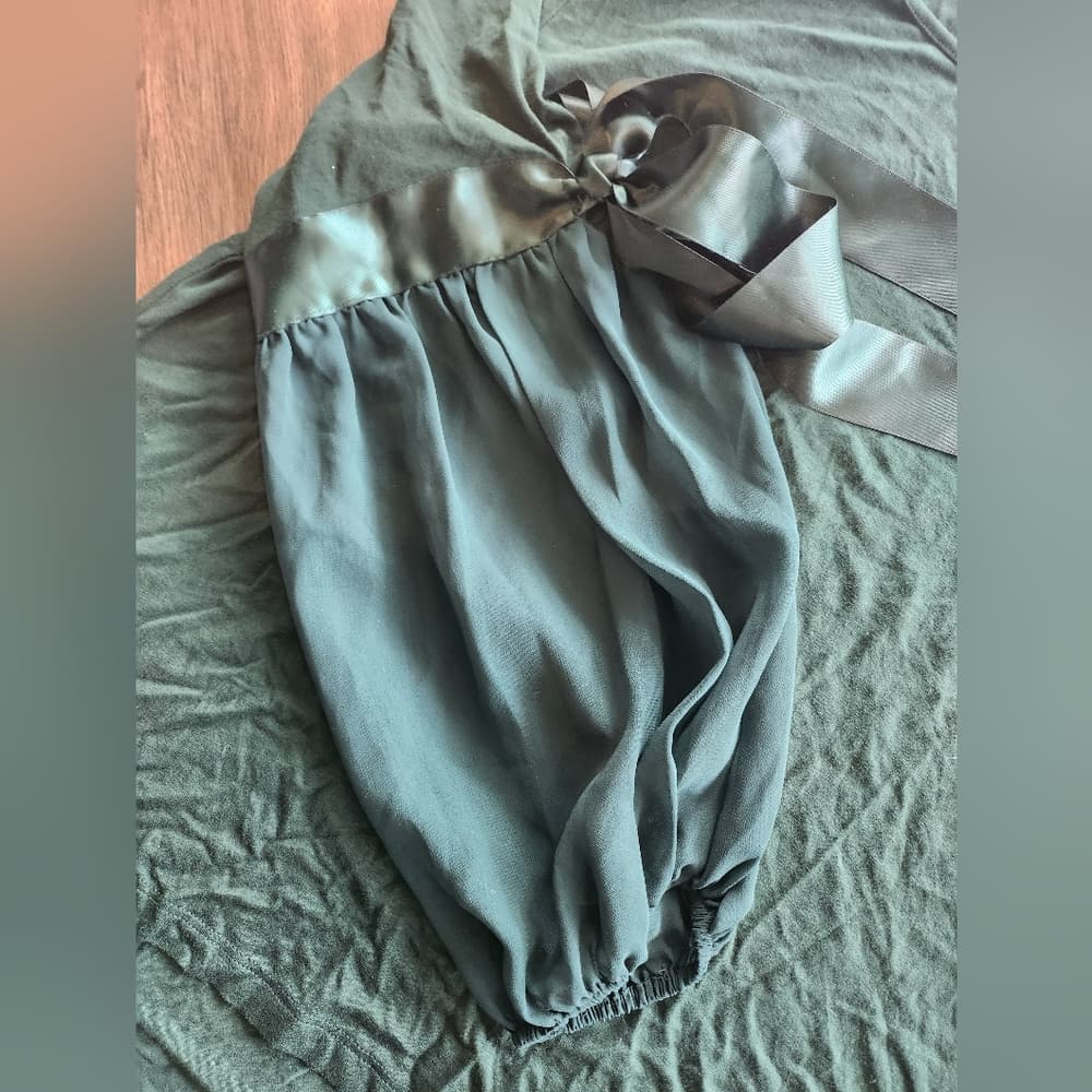 Vince Camuto Teal Green Blouse with Ribbon Ties Sheer Balloon Sleeves - Thumbnail 3