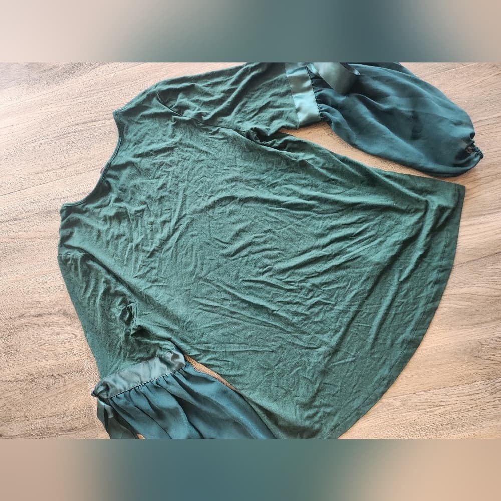 Vince Camuto Teal Green Blouse with Ribbon Ties Sheer Balloon Sleeves - Thumbnail 6