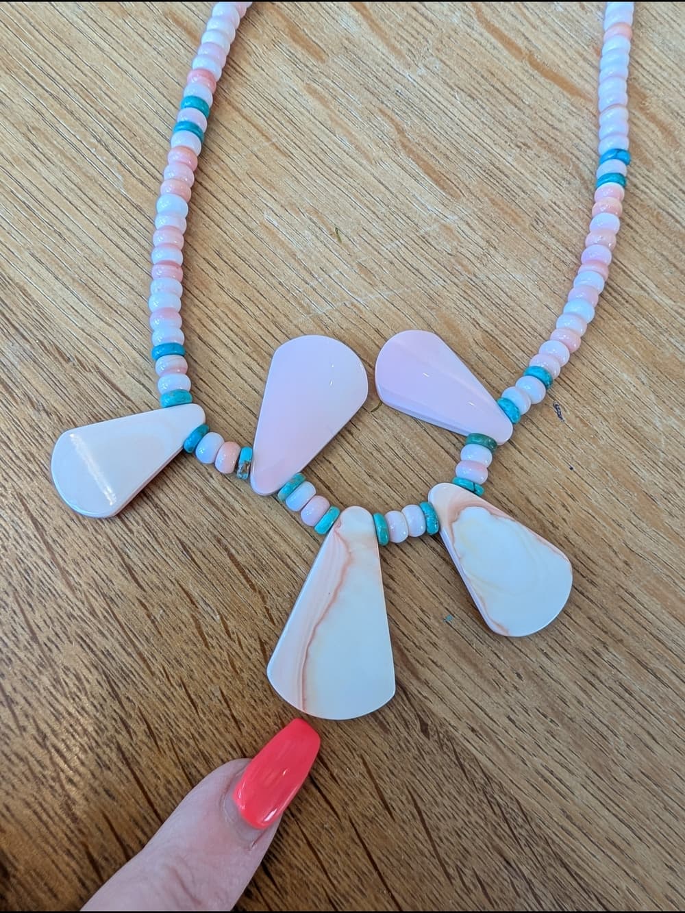 Pink Queen Conch Shell And Turquoise Beaded Teardrop Southwestern Style - Thumbnail 8