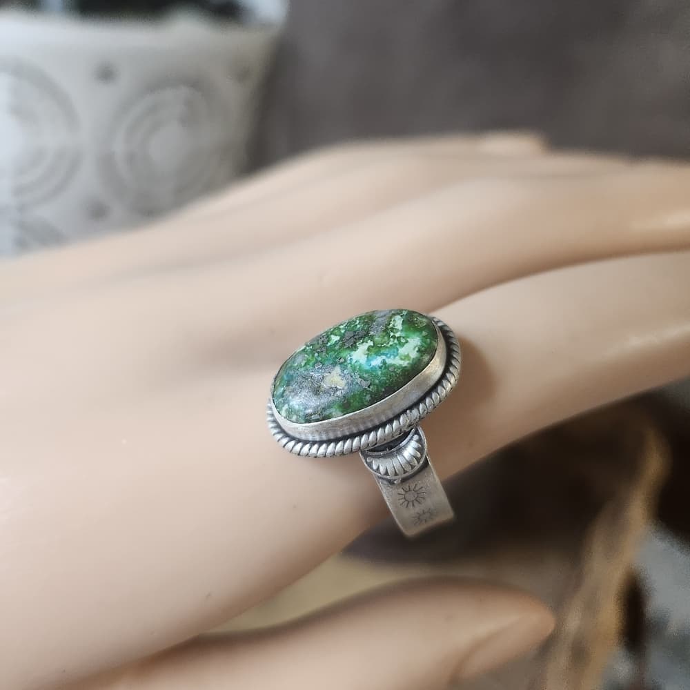 Sonoran Gold Turquoise Sterling Silver Ring | Southwestern Celestial Style - Thumbnail 9