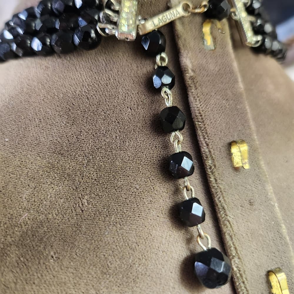 Vintage Laguna Graduated Black Fauceted Glass Beaded 16" Triple Strand Necklace - Thumbnail 6