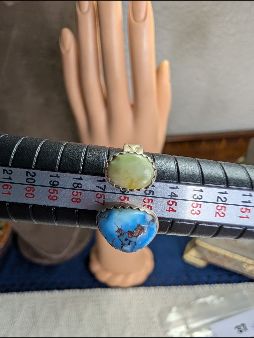 Sterling Silver Palomino & Golden Hills Double Turquoise Adjustable Ring 7.5 - Thumbnail 9