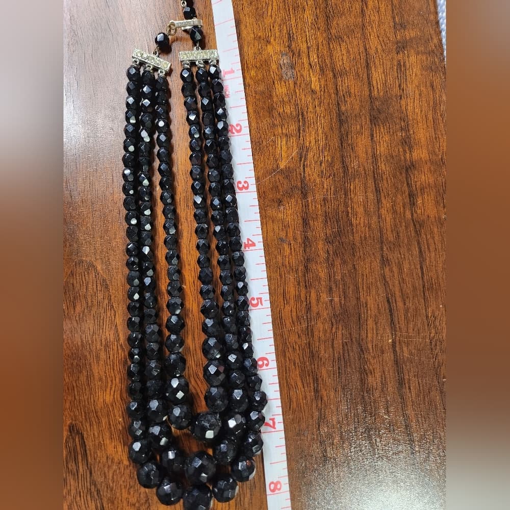 Vintage Laguna Graduated Black Fauceted Glass Beaded 16" Triple Strand Necklace - Thumbnail 8