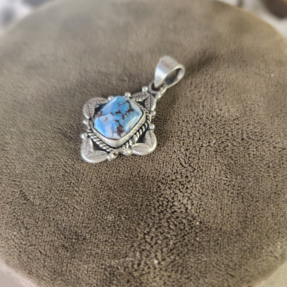 New- Sterling Silver Golden Hills Turquiose Southwestern Style Pendant