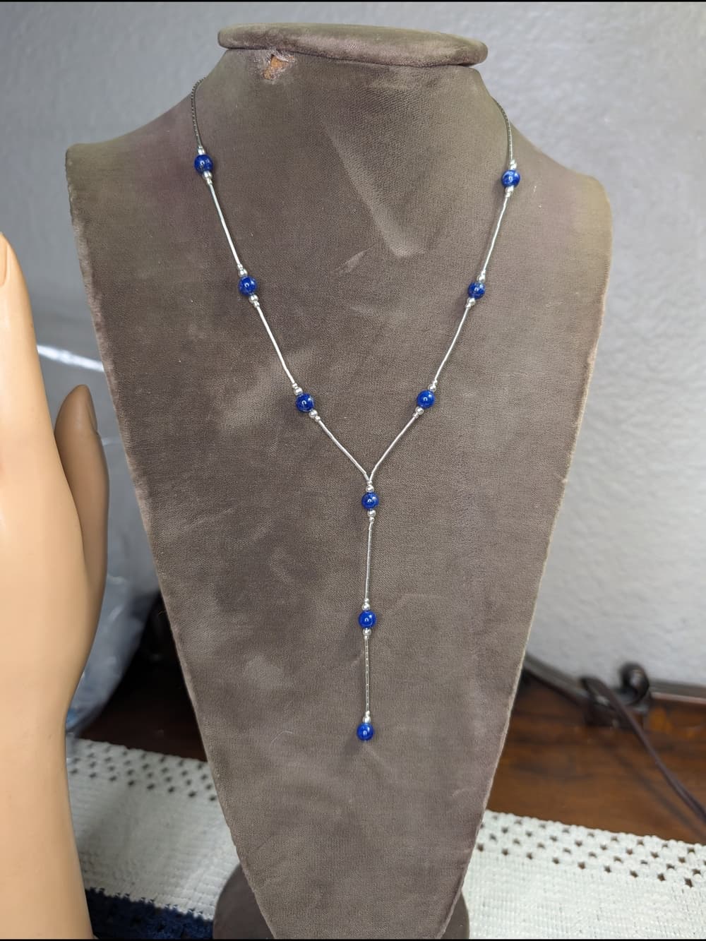Lapis Lazuli Liquid Silver Necklace Sterling Southwestern Boho Chic - Thumbnail 6