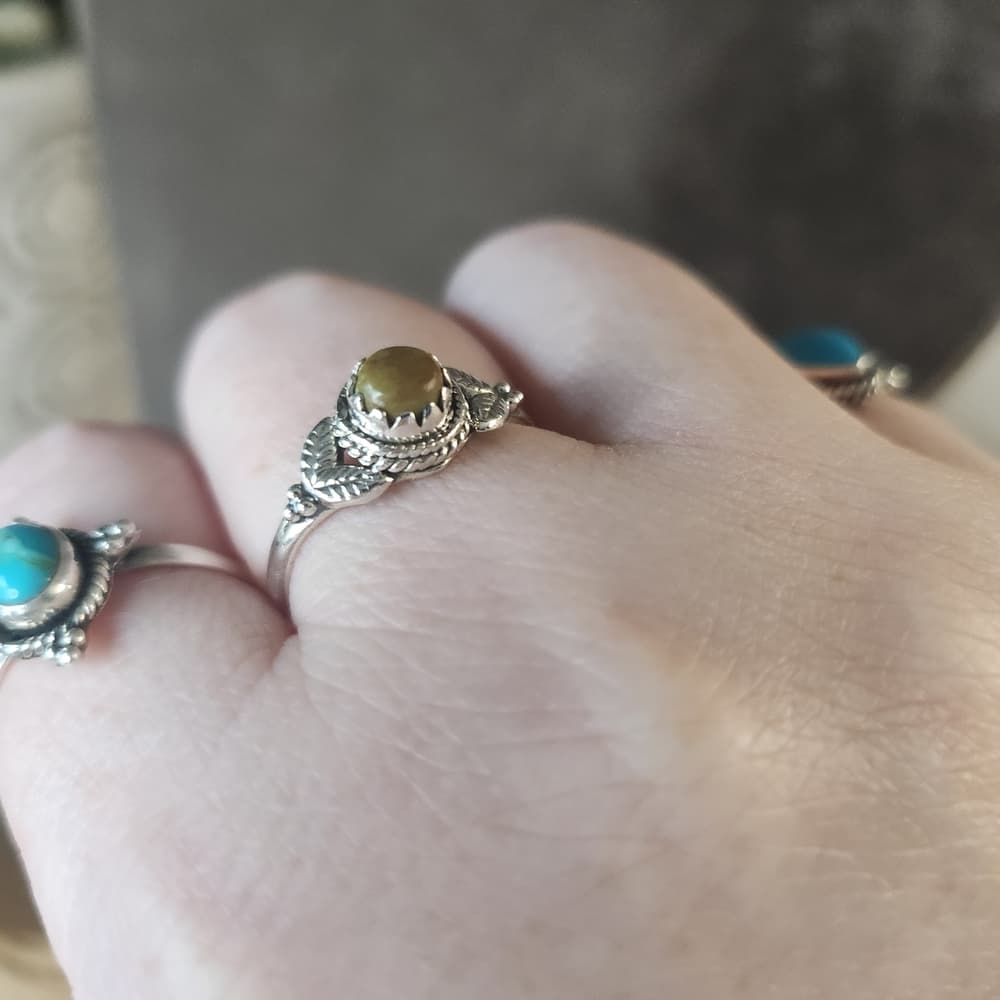 Sterling Silver Green Turquoise Leaf Floral Ring Size 9 Southwestern Boho - Thumbnail 7