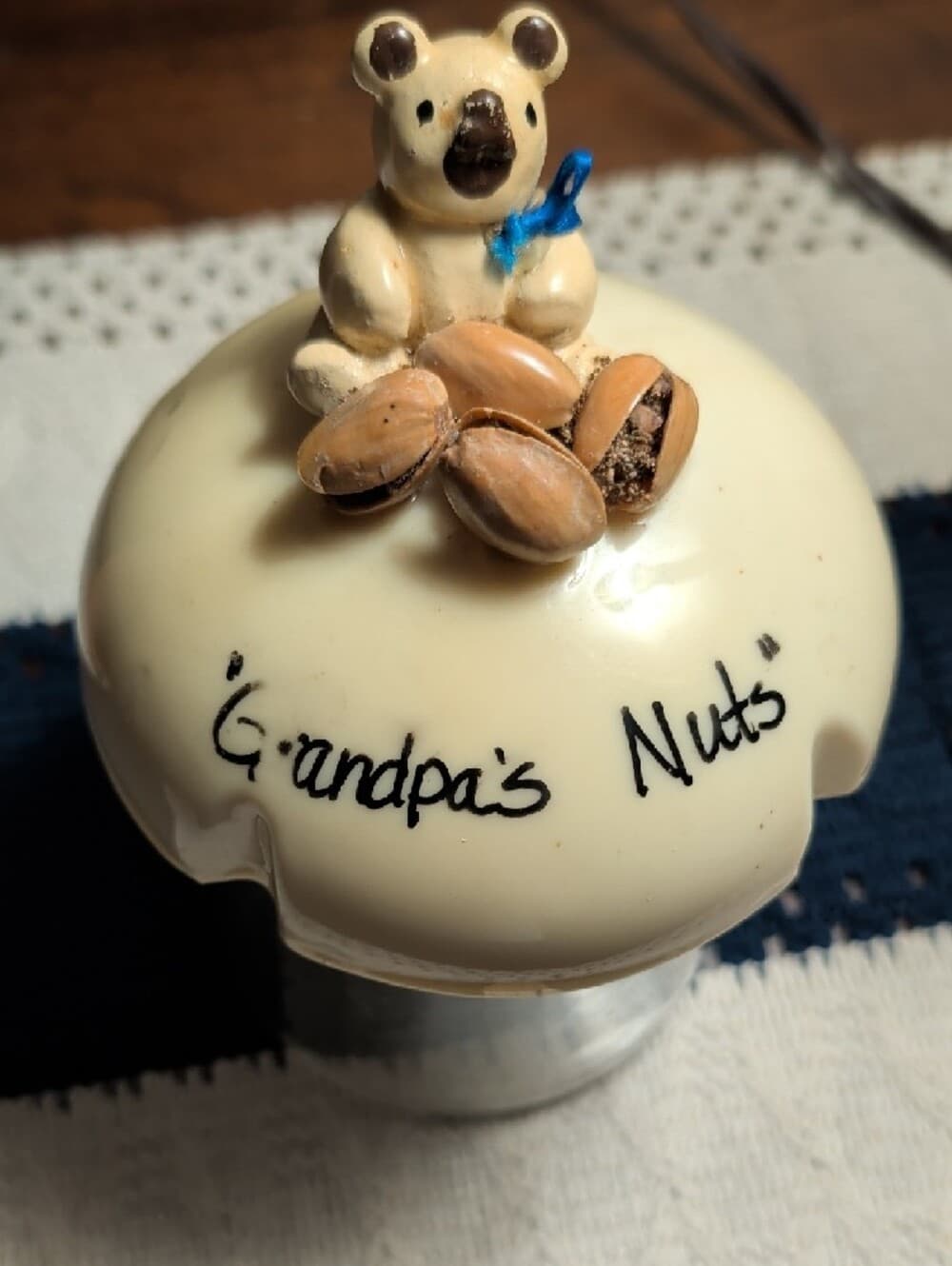 Vintage Grandpa's Nuts Bear Nut Topped Glass Jar with Bear Accent Funny Handmade - Thumbnail 3