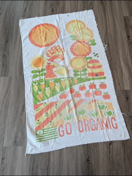 Vintage 1970s Gardening Girl 50" Towel Wall Hanging Go Organic - Thumbnail 8