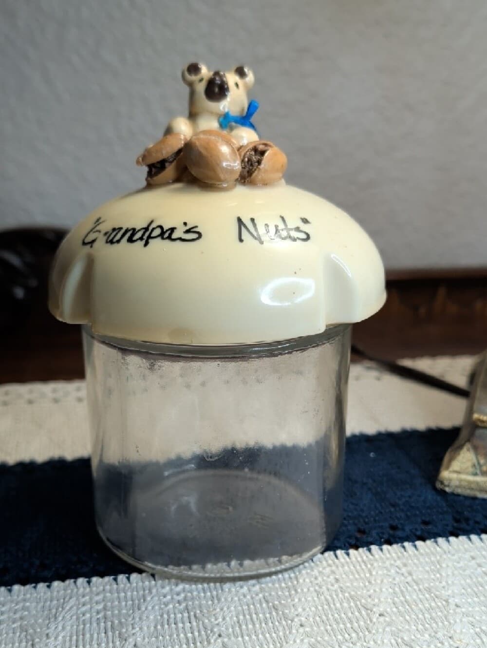 Vintage Grandpa's Nuts Bear Nut Topped Glass Jar with Bear Accent Funny Handmade - Thumbnail 13