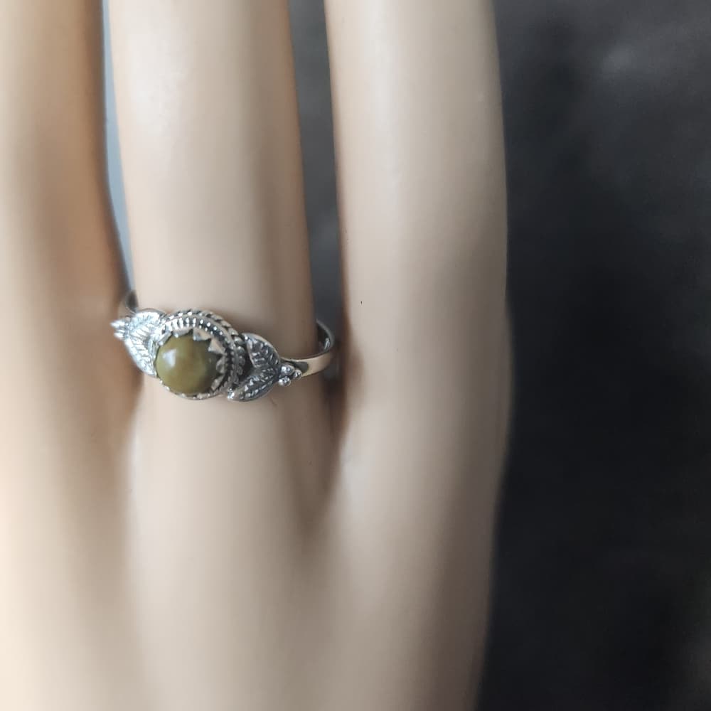 Sterling Silver Green Turquoise Leaf Floral Ring Size 9 Southwestern Boho - Thumbnail 2