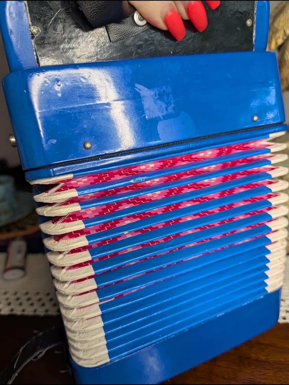 Vintage Schylling The Little Blue Accordion - Musical Toy Works Fun - Thumbnail 5