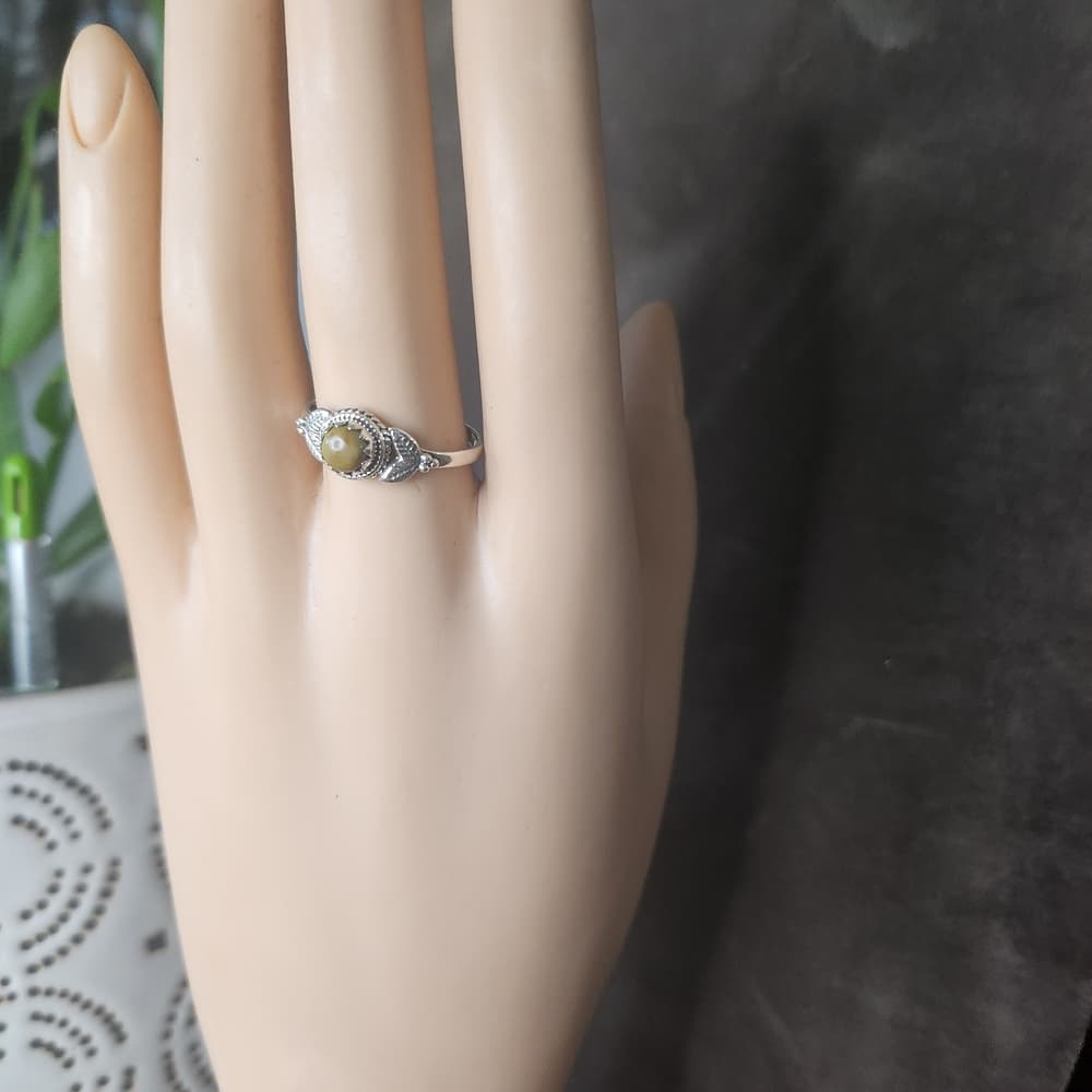Sterling Silver Green Turquoise Leaf Floral Ring Size 9 Southwestern Boho