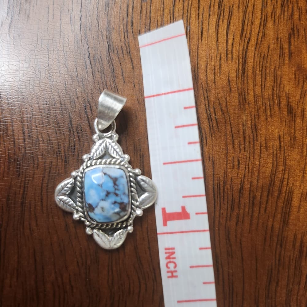 New- Sterling Silver Golden Hills Turquiose Southwestern Style Pendant - Thumbnail 3
