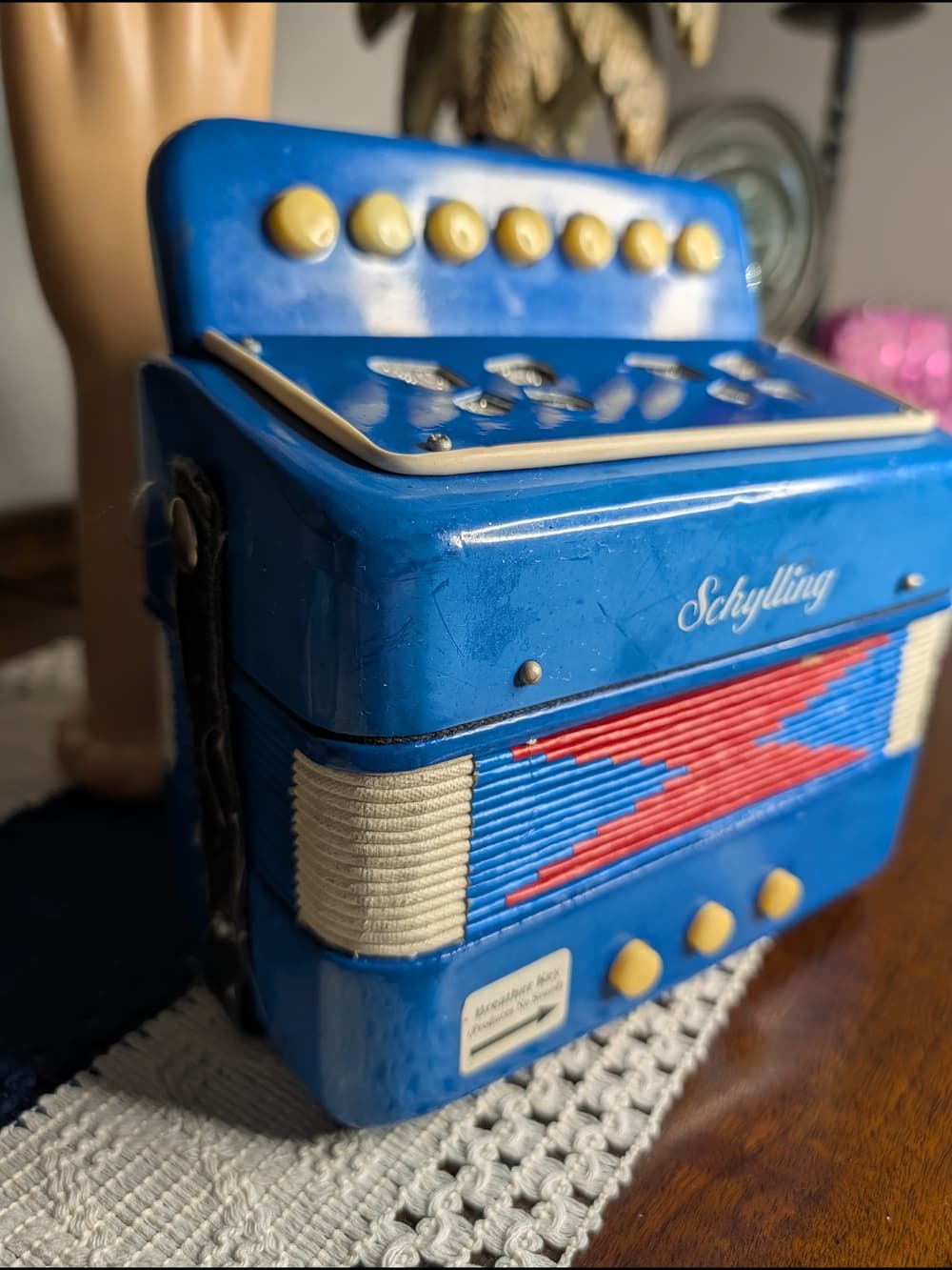 Vintage Schylling The Little Blue Accordion - Musical Toy Works Fun