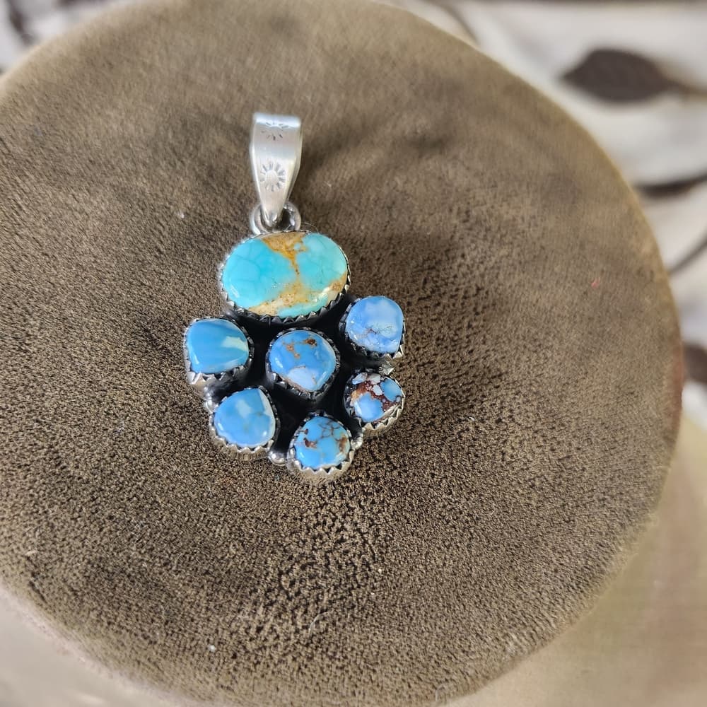 New- Sierra Bella And Golden Hills Turquoise Sterling Silver Stamped Pendant - Thumbnail 4
