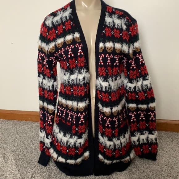 Women's Festive Holiday Sweater With Riendeer Cookies Candy Canes Shaggy Accents - Thumbnail 10