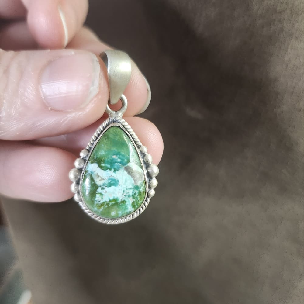 New - Sanoran Gold Turquiose Sterling Silver Southweatern Style Pendant - Thumbnail 2