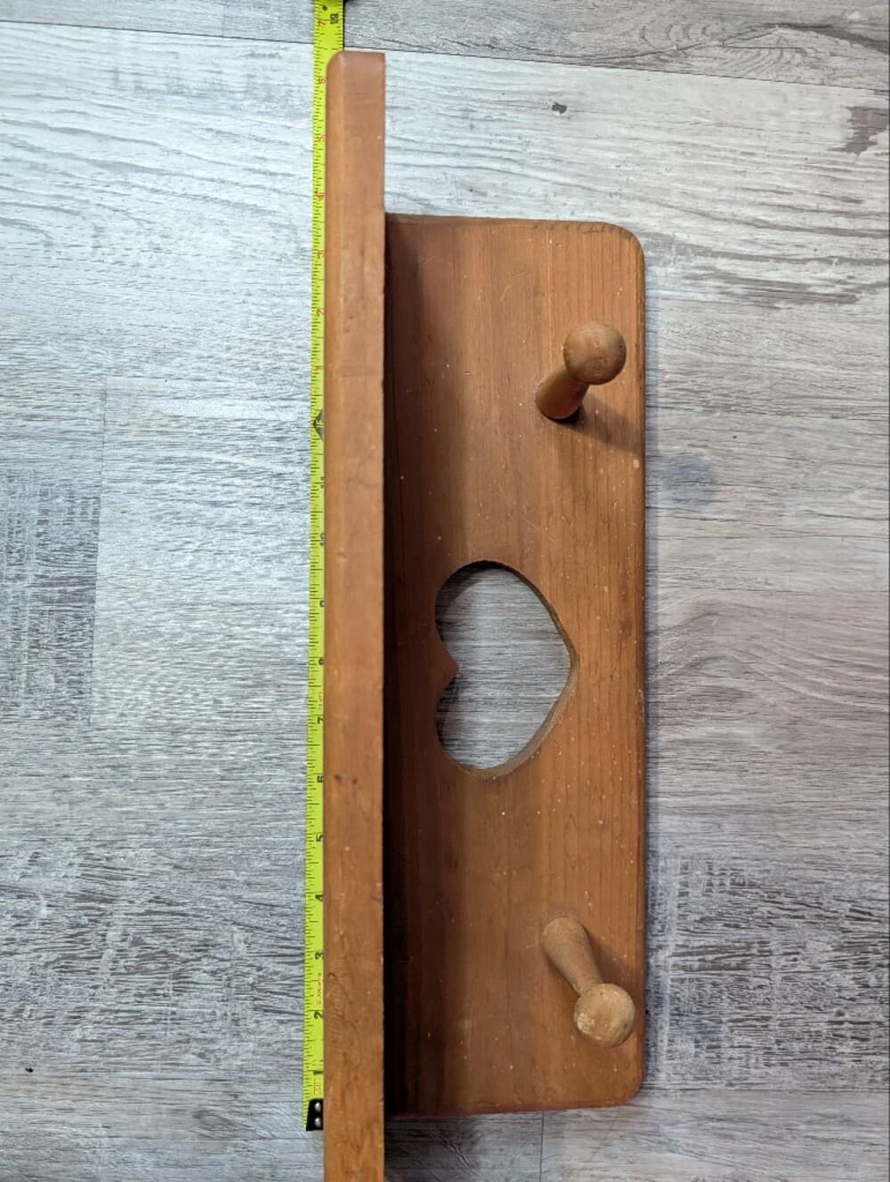 Vintage Wood Heart Peg Shelf Brown Cottage Country Folk - Thumbnail 7