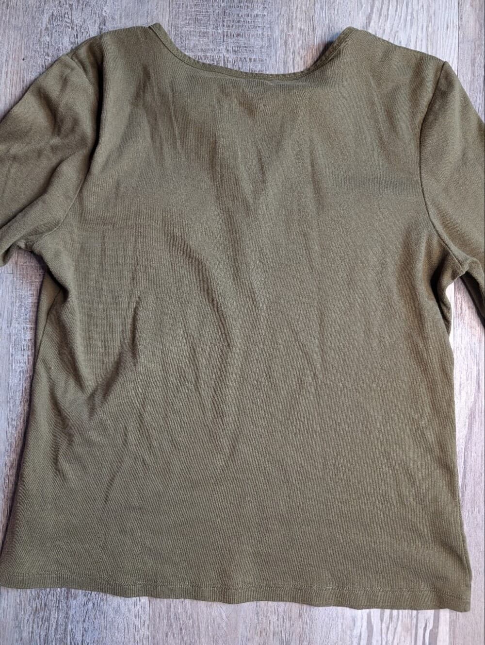 Charter Club Luxery Olive Green 3/4 Sleeve Pima Cotton Tee Gold Button - Thumbnail 6