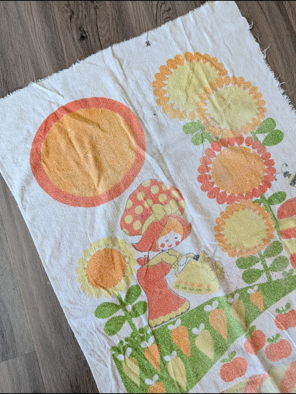 Vintage 1970s Gardening Girl 50" Towel Wall Hanging Go Organic - Thumbnail 2
