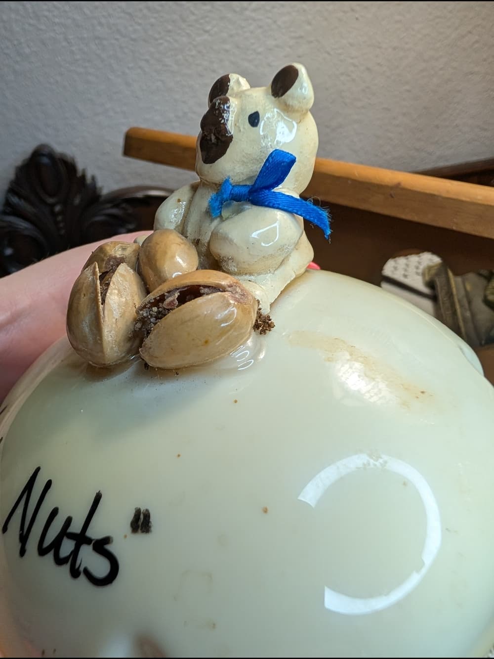 Vintage Grandpa's Nuts Bear Nut Topped Glass Jar with Bear Accent Funny Handmade - Thumbnail 5