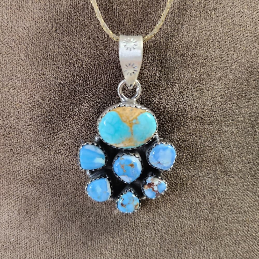 New- Sierra Bella And Golden Hills Turquoise Sterling Silver Stamped Pendant - Thumbnail 6