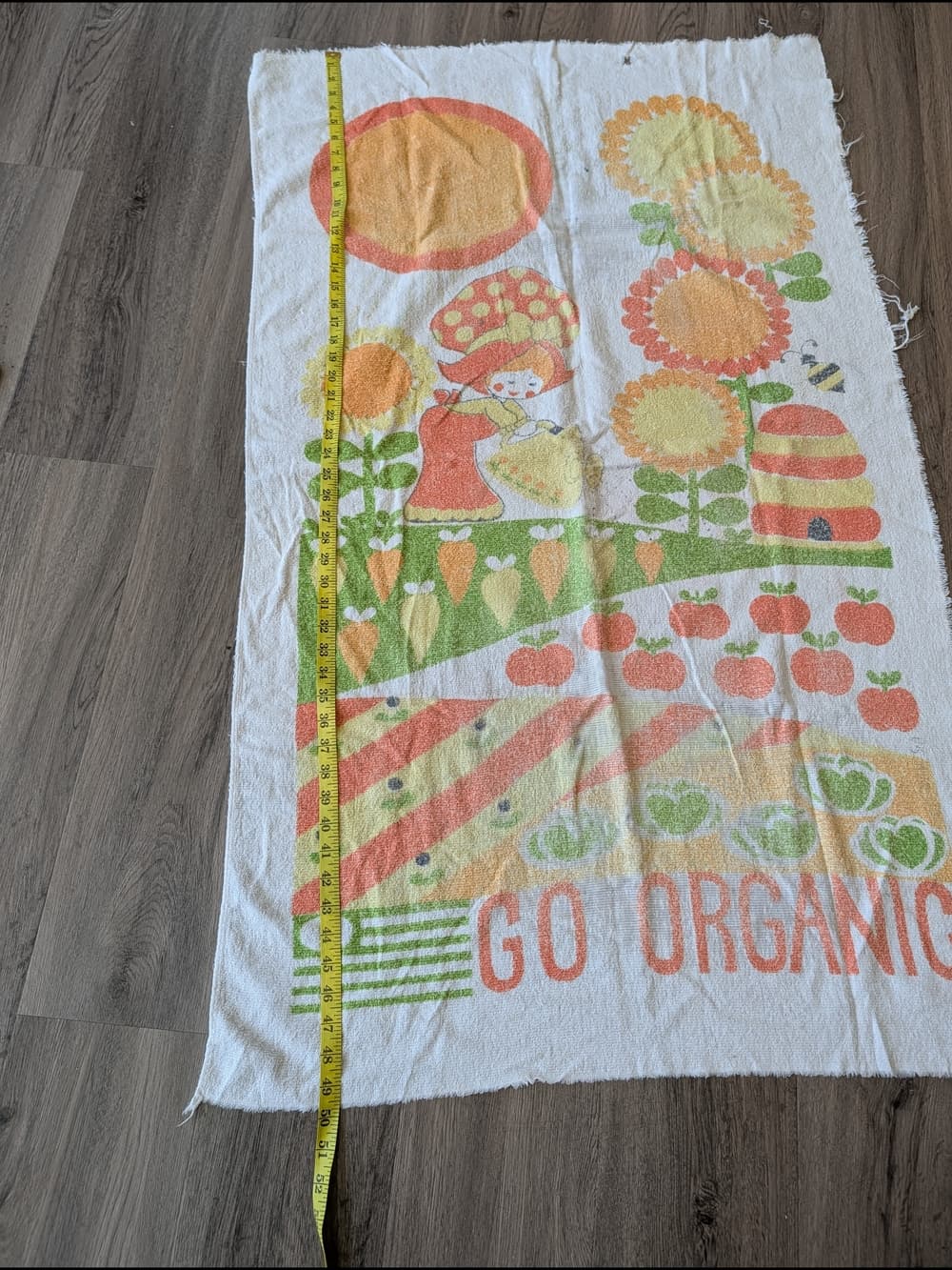 Vintage 1970s Gardening Girl 50" Towel Wall Hanging Go Organic - Thumbnail 6