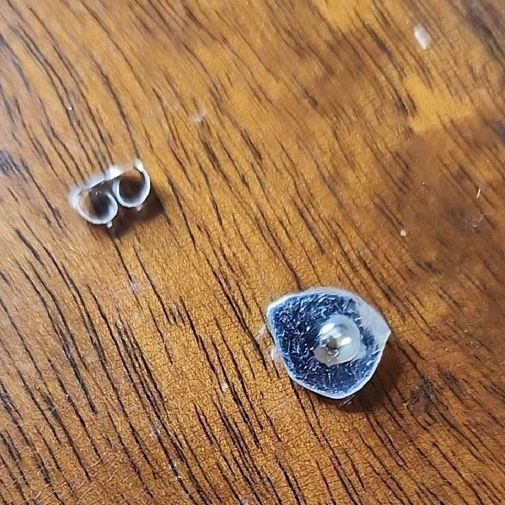 Navajo Handmade Sterling Silver Turquoise Stud Earrings Floral Southwestern - Thumbnail 5