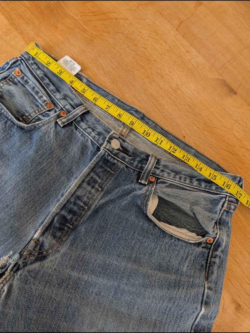 Levi's 501 Light Blue Naturally Distressed Thrashed Denim Jeans Hole In Crotch - Thumbnail 11
