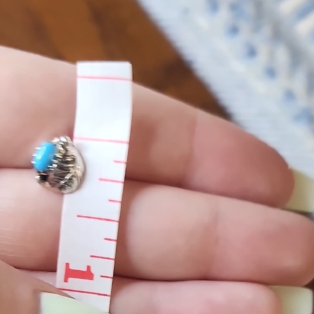 Navajo Handmade Sterling Silver Turquoise Stud Earrings Floral Southwestern - Thumbnail 7