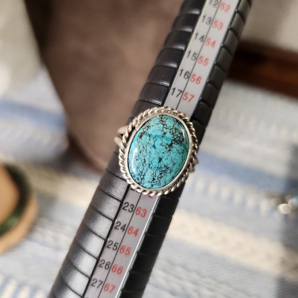 New - Navajo Signed Kingman Spiderweb Turquoise + Sterling Silver Ring - Thumbnail 10