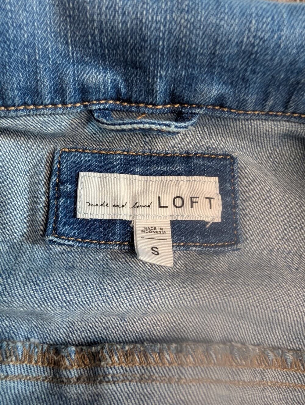 LOFT Blue Distressed Raw Hem Cropped Denim Jacket - Thumbnail 6