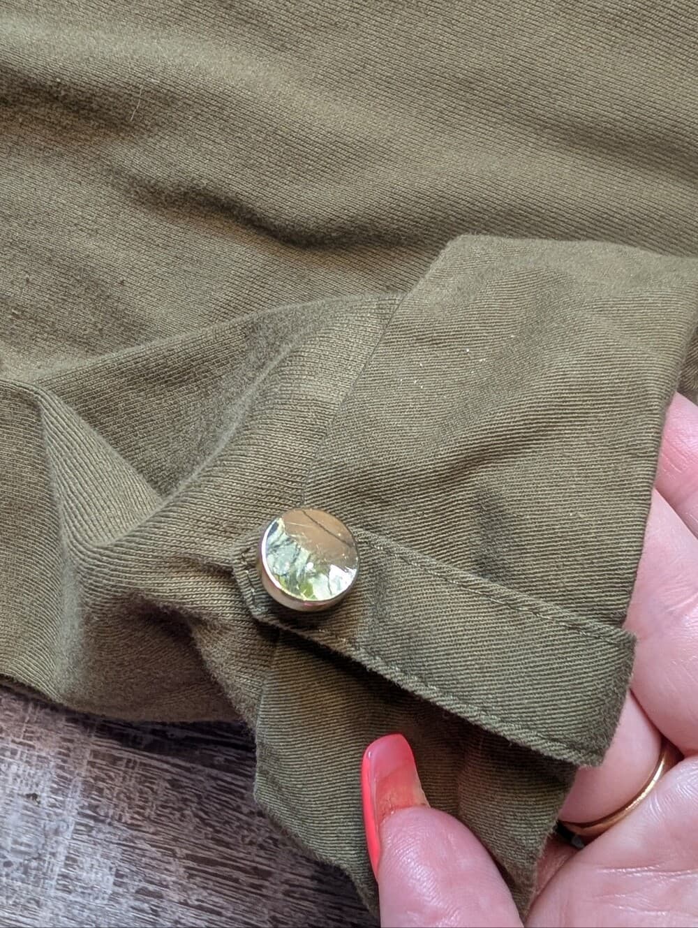 Charter Club Luxery Olive Green 3/4 Sleeve Pima Cotton Tee Gold Button - Thumbnail 2