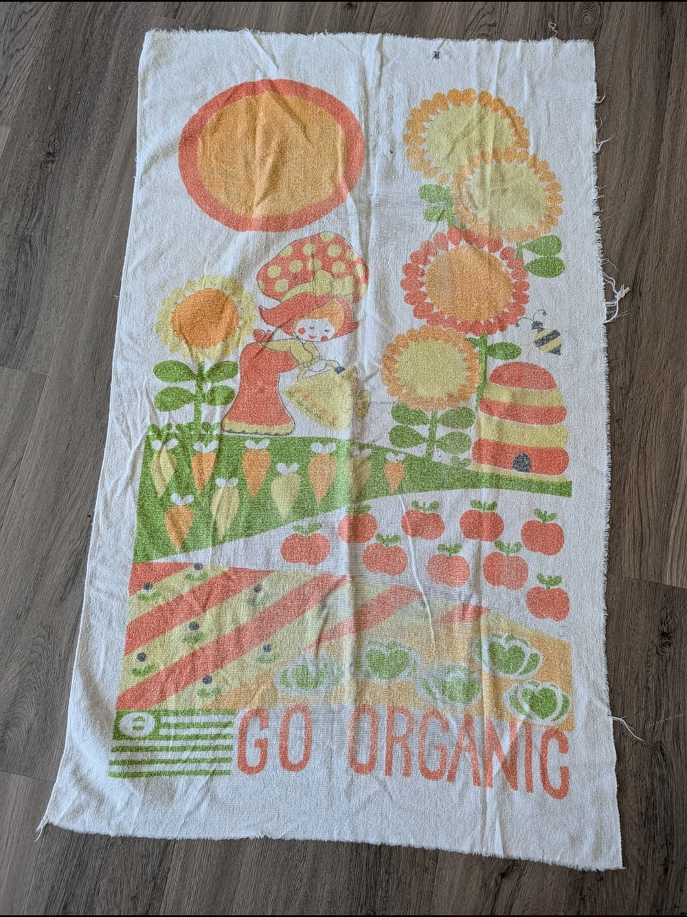 Vintage 1970s Gardening Girl 50" Towel Wall Hanging Go Organic