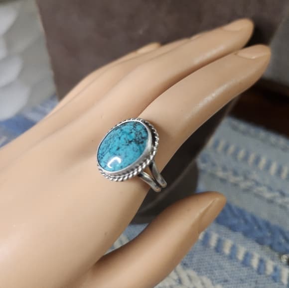 New - Navajo Signed Kingman Spiderweb Turquoise + Sterling Silver Ring - Thumbnail 13