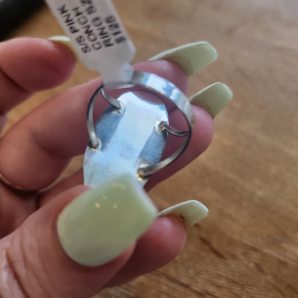 Signed Felix Perry Navajo Pink Conch Sterling Silver Ring | Size 8 Shadow Box - Thumbnail 10